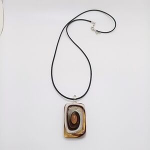 Elegant Hand Blown Swirl Brown Glass Pendant Necklace